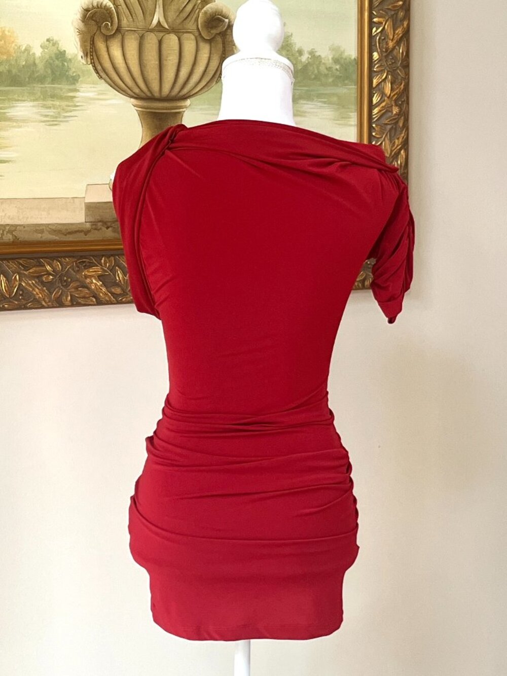 Jacquemus La Mini Robe Drapeado Burgundy Mini Bodycon One Shoulder Dress Sz XS - Picture 3 of 13